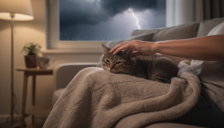 Les gestes à adopter pour rassurer un chat domestique lors d’un orage